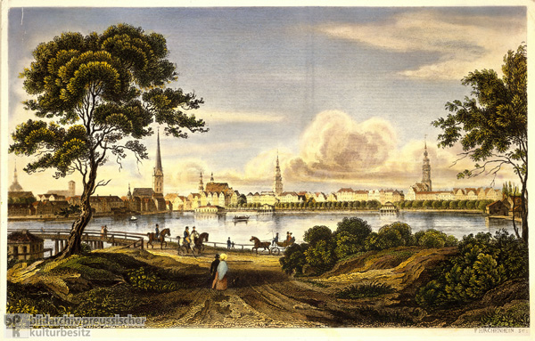 Hamburg – Stadtansicht von der Alster aus gesehen (um 1850)